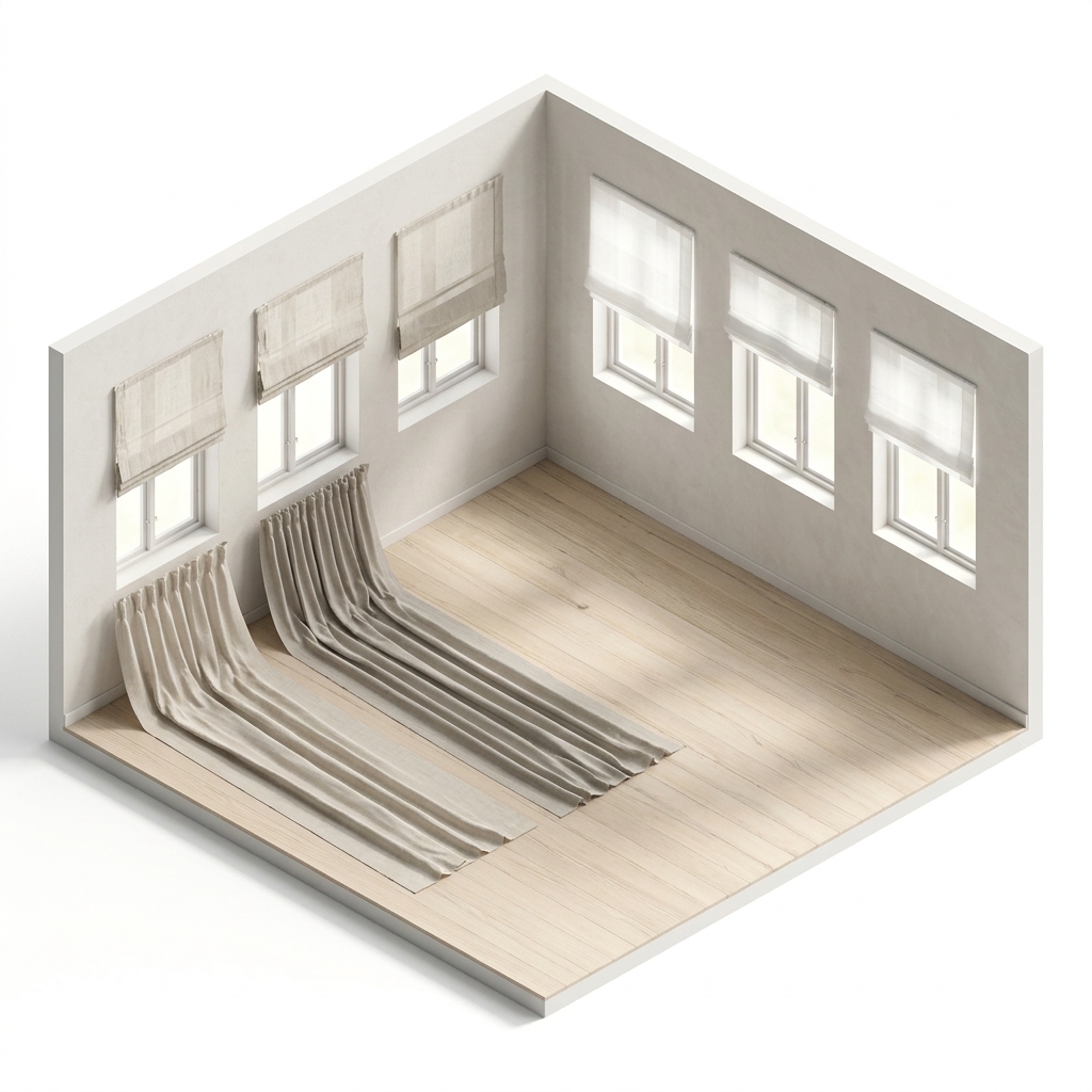 Barnrum render 3 med Himla Miramar hissgardin 90x180 cm, Oatmeal, Himla Miramar hissgardin 100x180 cm, Oatmeal, Himla Sunday