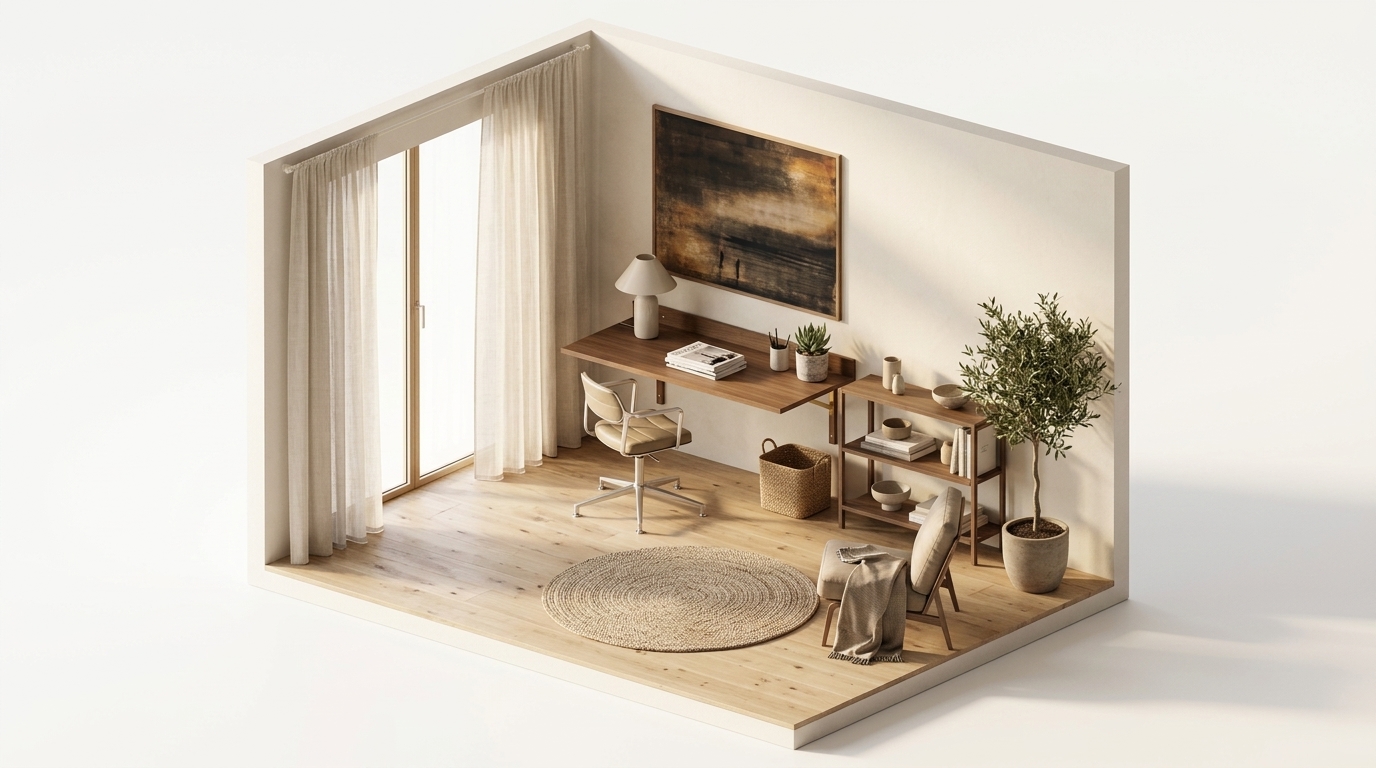 Nordic Mist Haven med Vipp Vipp453+ kontorstol, Ferm Living Sector Väggmonterat Skrivbord - Smoked Oak/Brass, Artwood