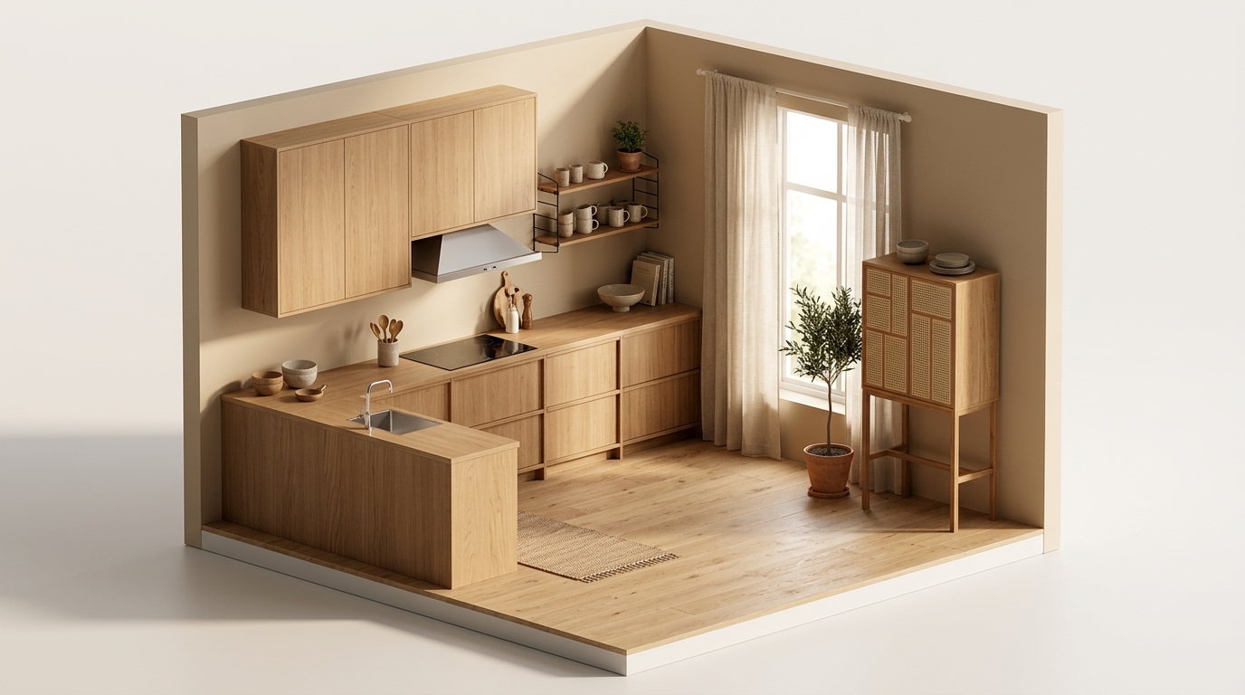 Nordic Oak Warmth med String furniture Överskåp 78x30x42cm Ek, Bloomingville North hylla 65 cm, Natur, Design House
