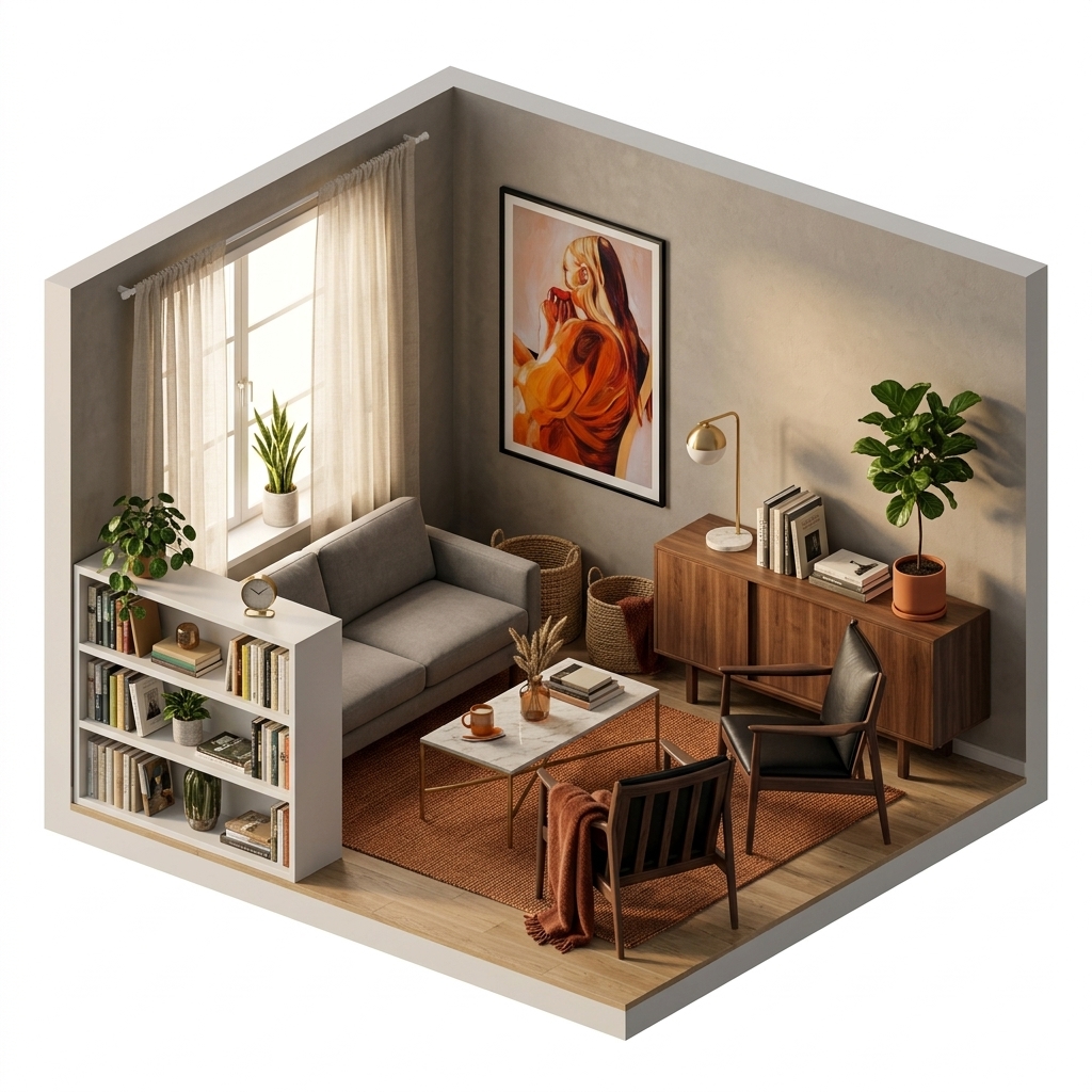 Mitt rum render 4 med Paper Collective Blood Orange poster, 50x70 cm, Ritzwell Claude Easy Chair