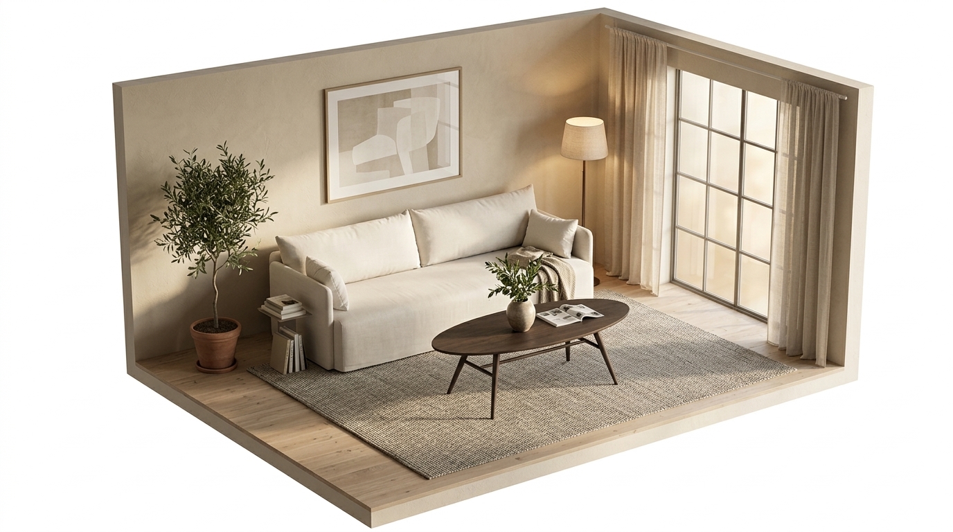 min vardagsrum med Torkelson Löderup Soffbord 140x70 cm, Audo Copenhagen Offset soffa 3-sits, Logan Jasmine