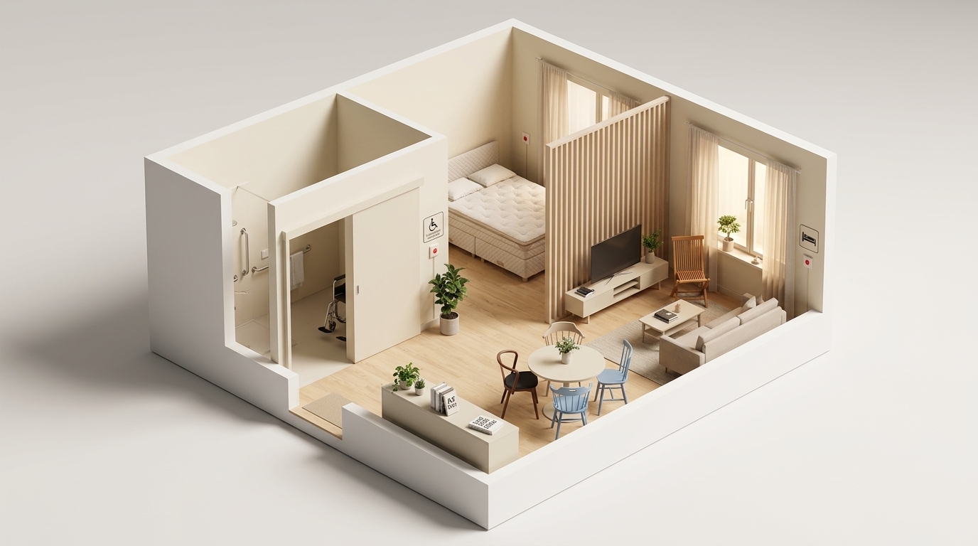 Sunlit Scandi Serenity med DUX DUX 80 Sustainable Comfort kontinentalsäng, Massproductions Icha Chair - Klädd sits, Stolab