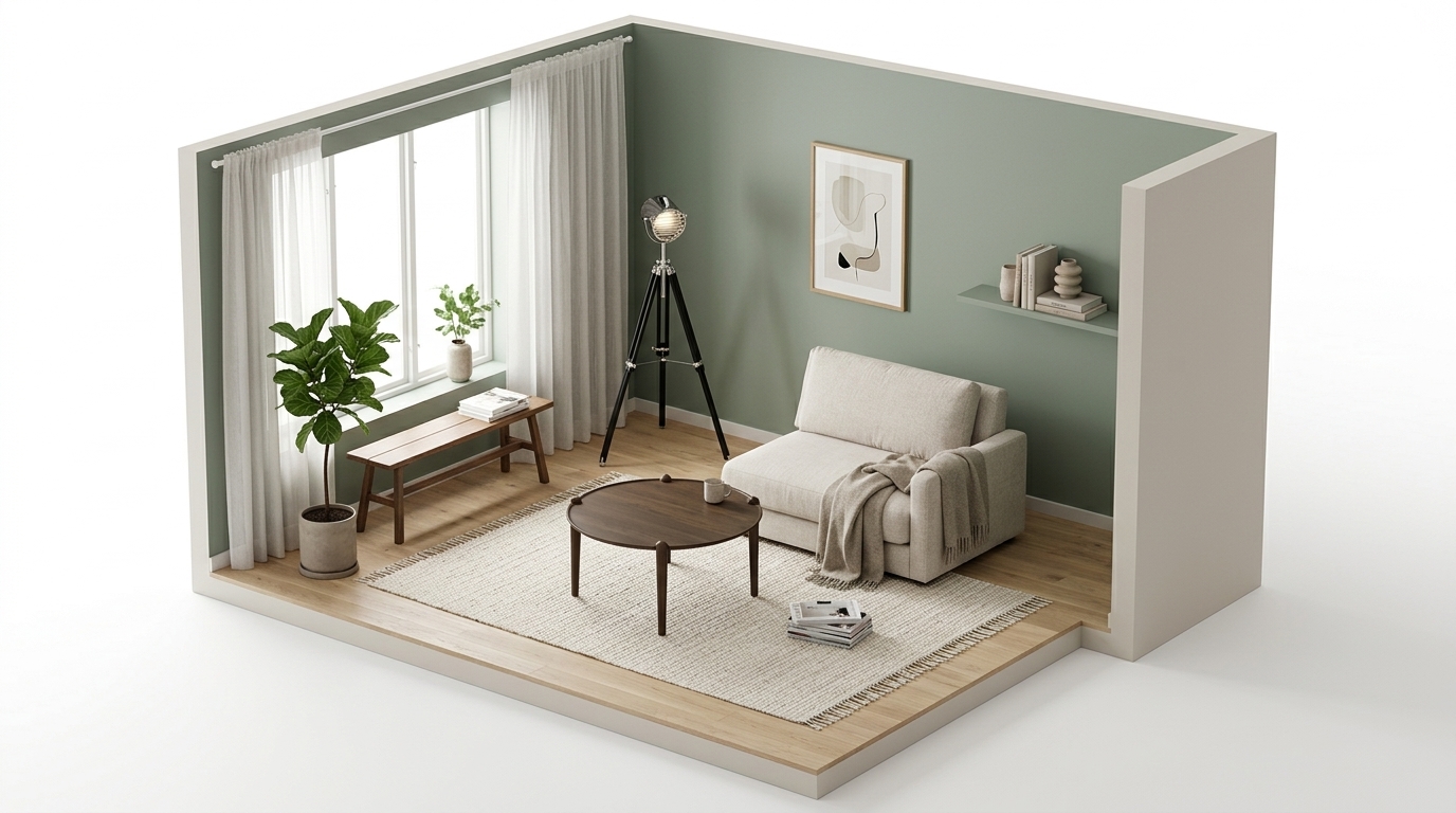 Sleek Oak Comfort med Design House Stockholm Bord Aria 90 cm Hög Mörk Ek, Artwood Reno 1-Sits Högersektion Hailey shell, Se