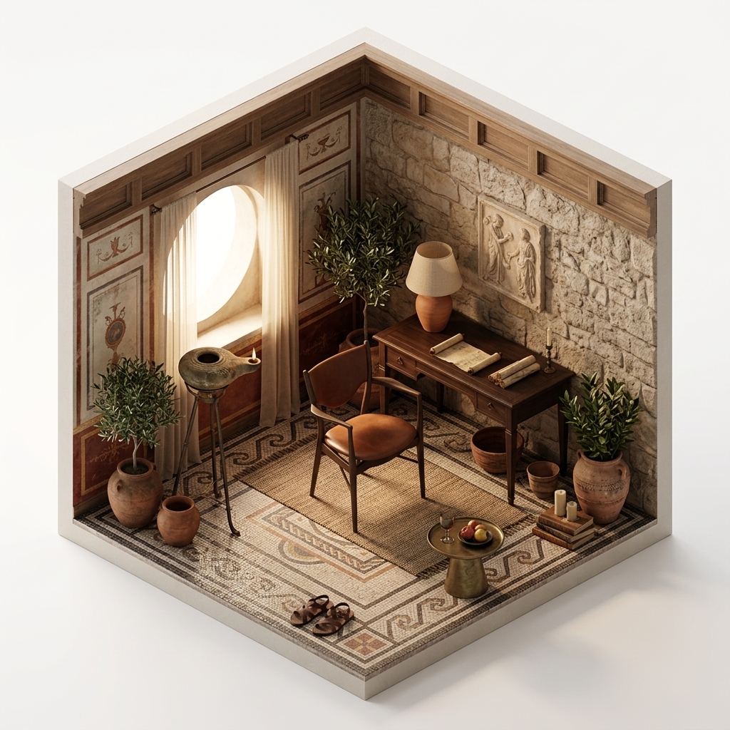 Sovrummets render 5 med House of Finn Juhl 46 armstol Dark oiled oak