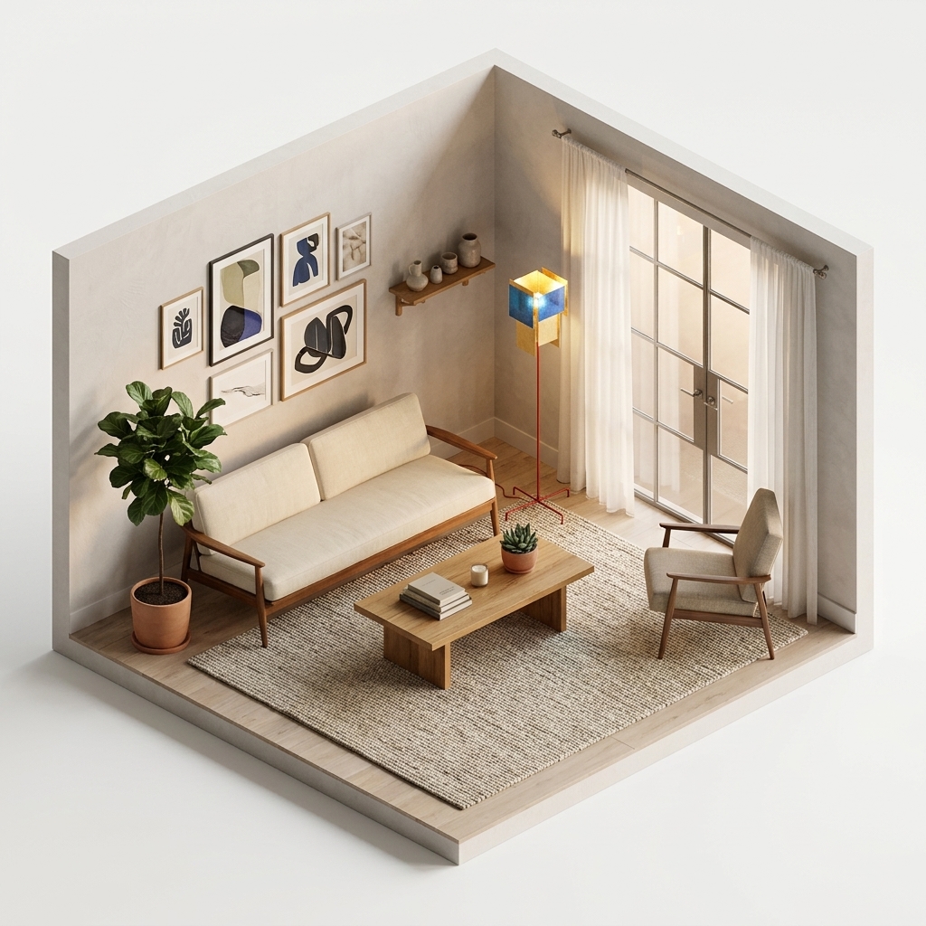 Kaffehörna render 2 med Ingo Maurer 24 Karat Blue - Floor Lamp