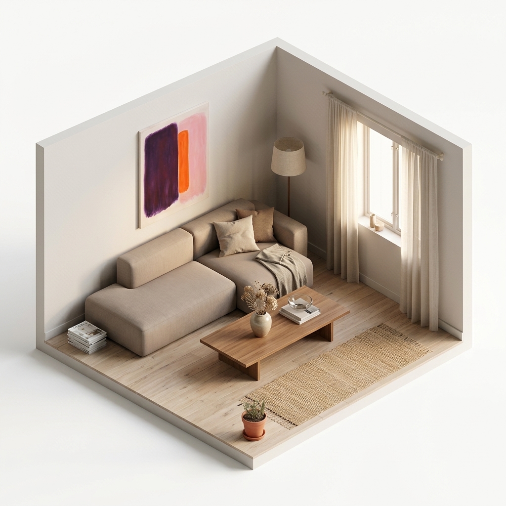 Mitt rum render 1 med URBAN NATURE CULTURE Bola väggdekoration 80x100 cm, Multi, NO GA Brick 2-Seater Chaise Lounge Open End