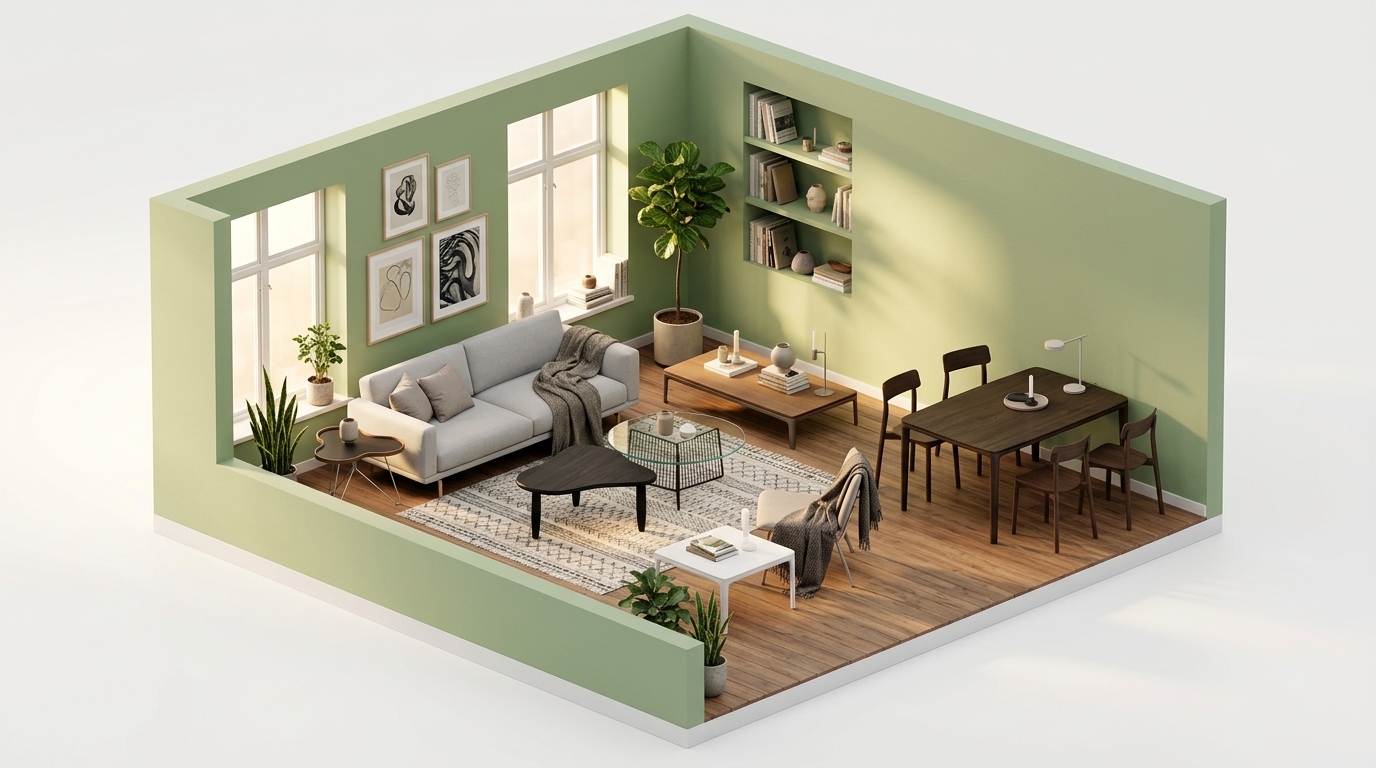 Sage Nordic Retreat med Swedese Flower bord 62x66 cm, H39cm-svart-valnöt-krom, Driade Anapo Round Table, Design House