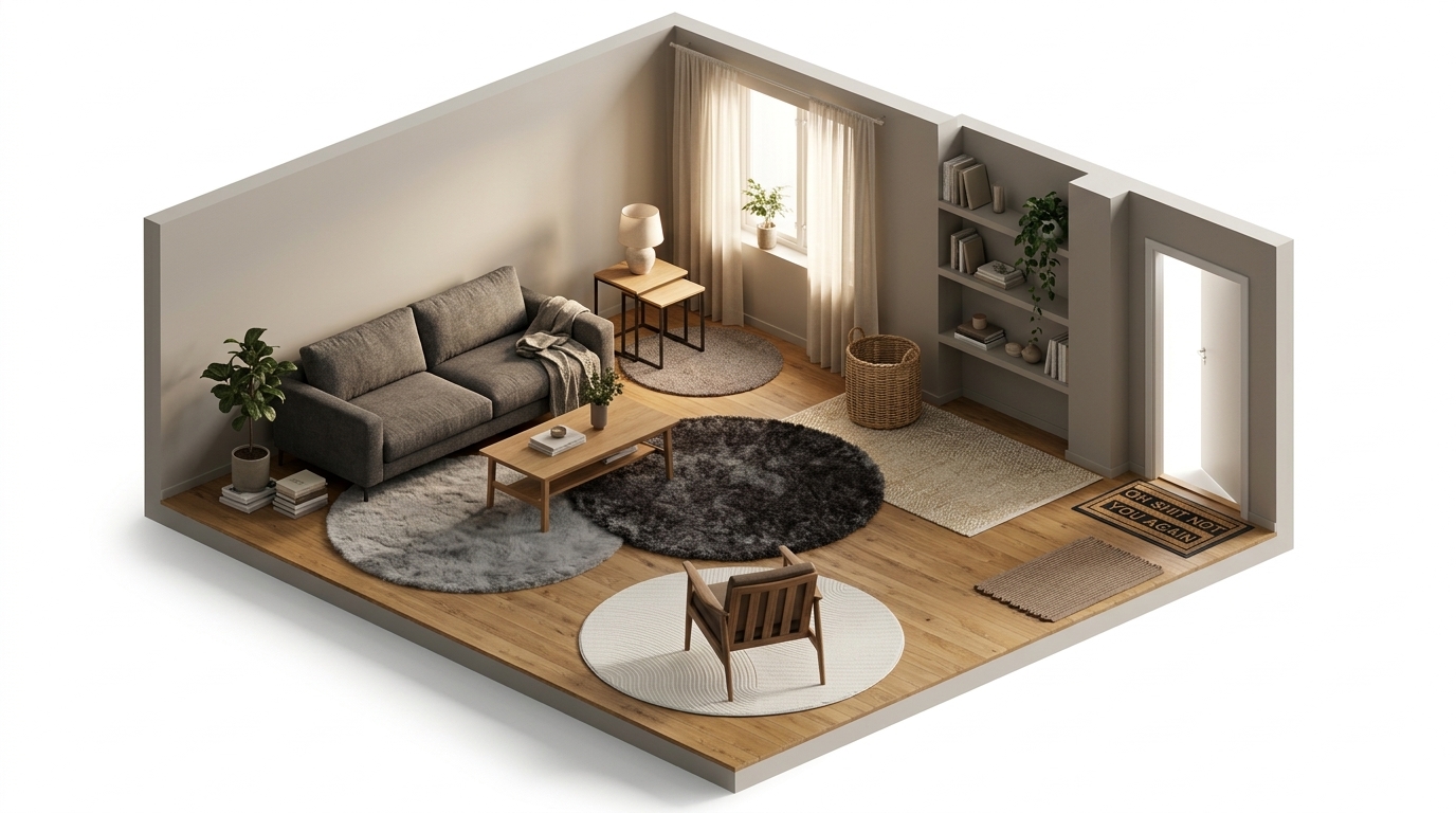 Soft Modern Sanctuary med Se Mattor Rund Matta Eiderelle Grå, Se Mattor Komon Linne Rund, Se Mattor Harit Mörkgrå Rund, Se