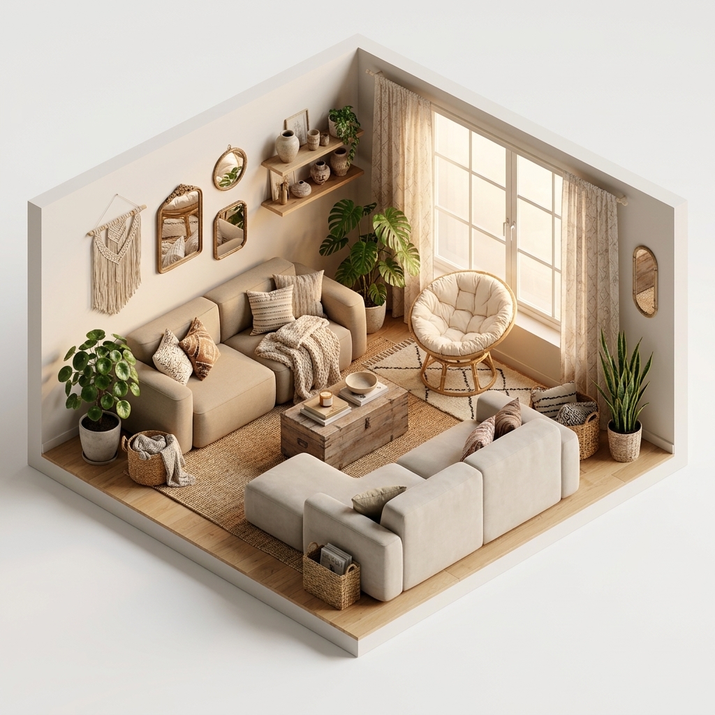 Erika test render 2 med Massproductions Patch 2,5-sits soffa, Ecriture 240, NO GA Brick 2-Seater Open End Left, Granit