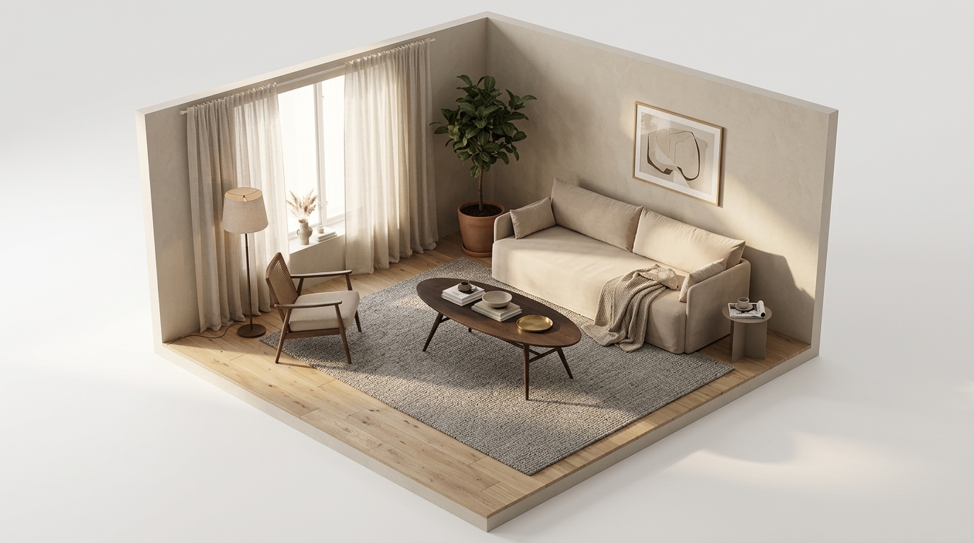 min vardagsrum med Torkelson Löderup Soffbord 140x70 cm, Audo Copenhagen Offset soffa 3-sits, Logan Jasmine