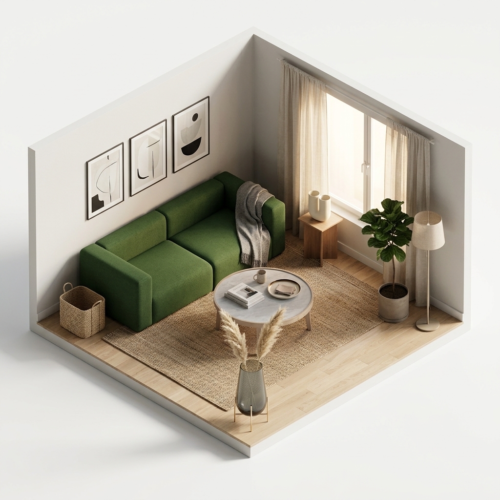Mitt nya rum på kontoret render 3 med Bitz Bitz tallrik gastro Ø27 cm, Vit-gäddvit, Muuto Kink vase 26cm, Audo Copenhagen