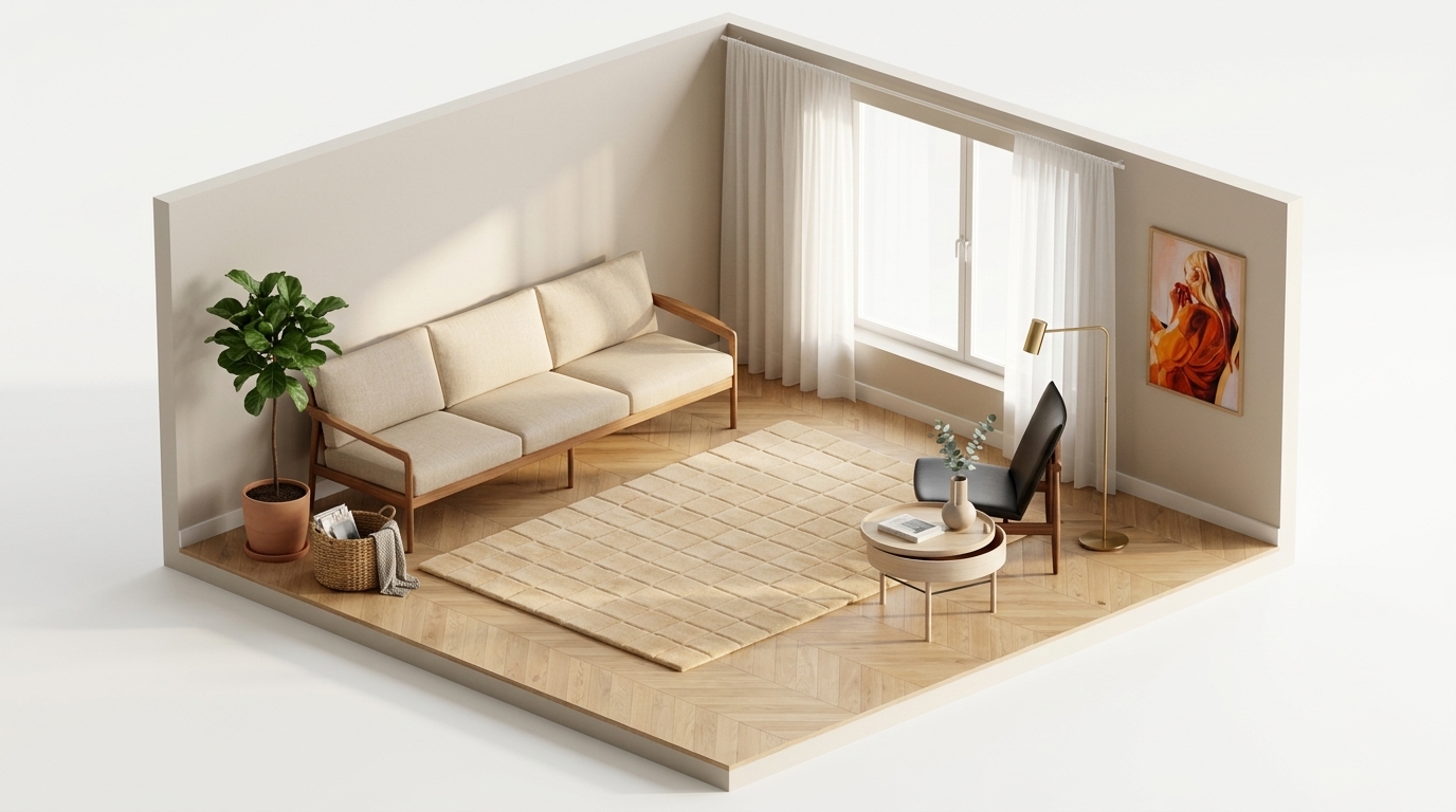 Teak Zen Sunrise med Paper Collective Blood Orange poster, 50x70 cm, Ethnicraft Jack Teak 3-sitssoffa utomhus, House of Finn