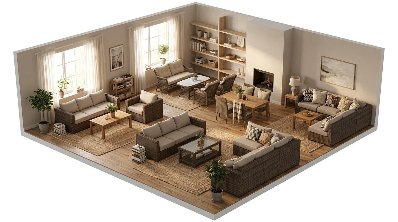 Rustic Rattan Haven med Brafab Ninja soffgrupp rustik, Brafab Ninja avslutsdelar h+v rustik konstrotting inkl