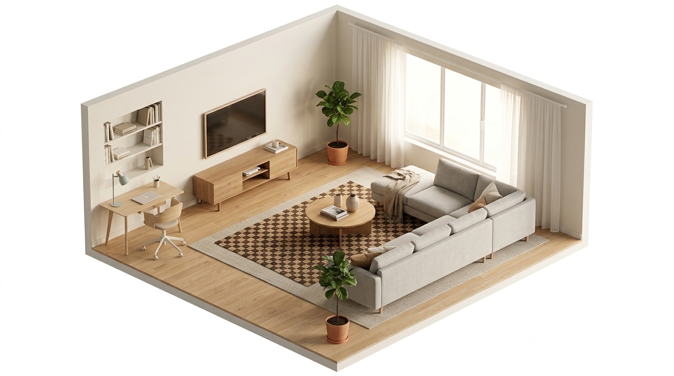 Sunlit Scandi Hygge med Ferm Living Handvävd Ullmatta Check 200x300 cm Coffee, Classic Collection Nordklint matta, Naturgrå,
